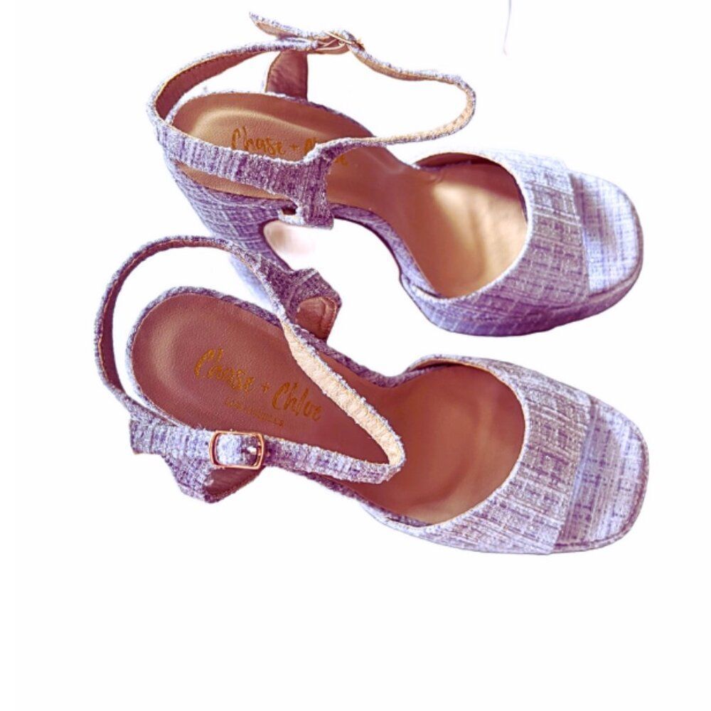 Chase + Chloe Womens Coquette Tweed Platform Heel Sandals Lavender NWB - Picture 3 of 9